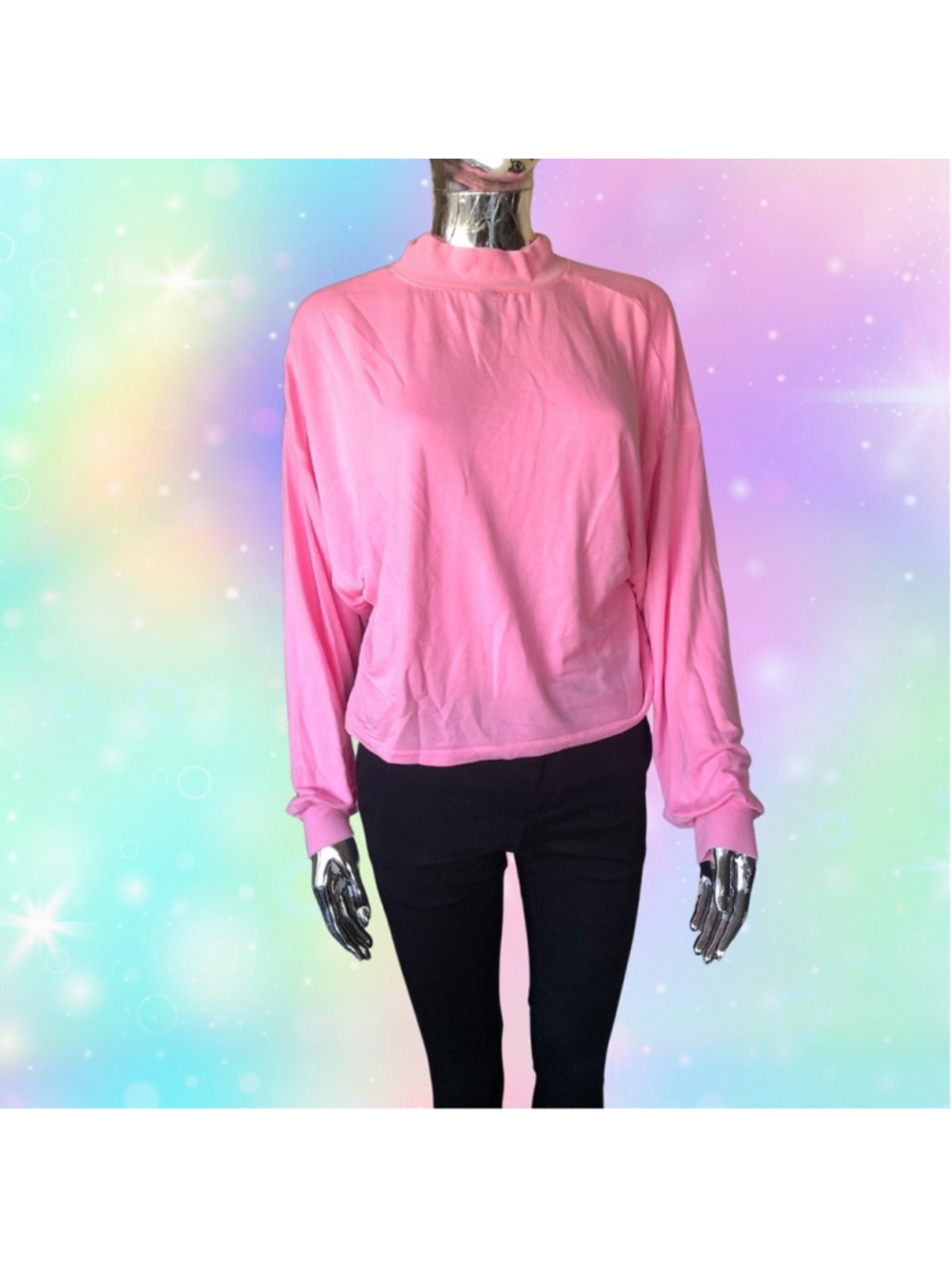 Neon Pink Mock Neck Long Sleeve Size S